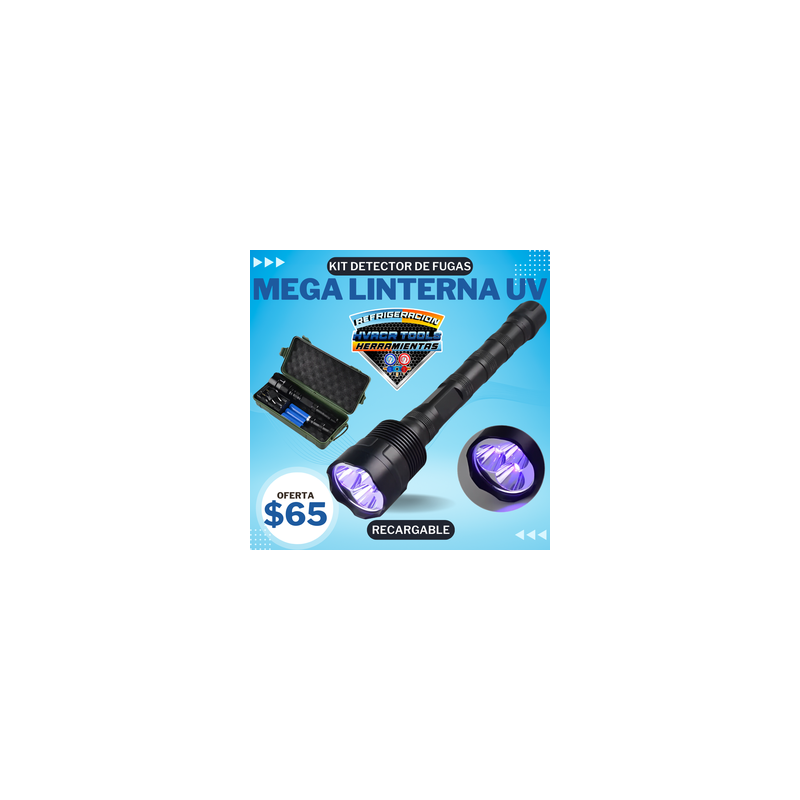 KIT MEGA LINTERNA UV DETECTOR DE FUGAS